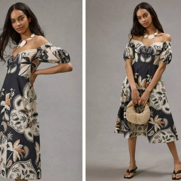 Anthropologie Maeve Puff Sleeve Sweetheart Midi Dress 4 - Picture 2 of 11